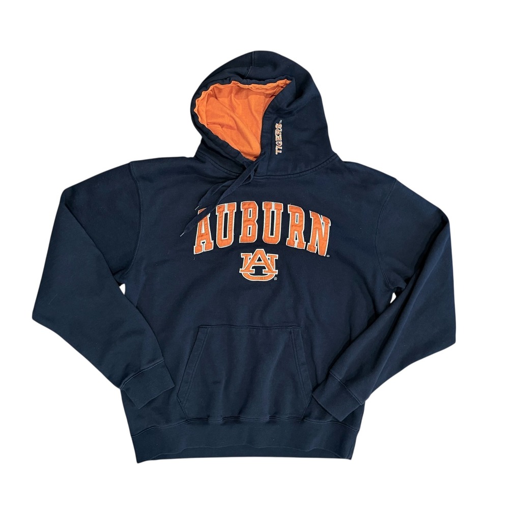 Auburn Tigers NCAA Stadium Athletics Hoodie Navy Orange Men XL VTG Stich Letters
